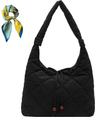 Generic Casual Commute Underarm Purse,Women Quilted Slouchy Bag,Padded Tote Hobo Shoulder Bags,Crosshatch Pattern Handbags (Black)
