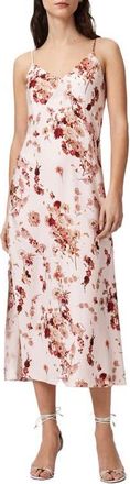 AllSaints Melody Floral Silk Blend Midi Slipdress in Armada Soft Pink at Nordstrom, Size 12 Us