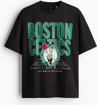 H&M Oversized fit t-shirt in Black/nba at Nordstrom, Size X-Large