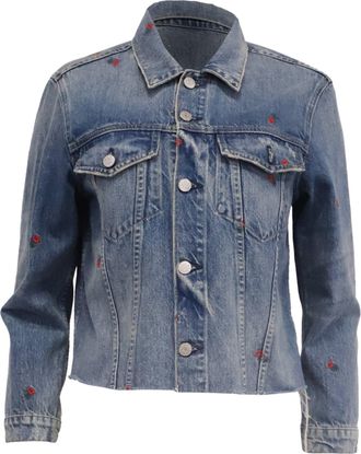 Amo Amo Embroidered Denim Jacket in Blue Cotton