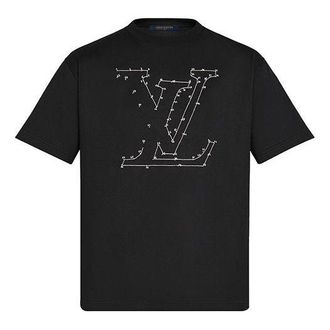 Louis Vuitton Mens LOUIS VUITTON Printing Embroidered Short Sleeve Black 1A83R1