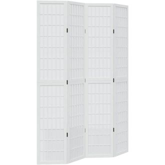 vidaXL Biombo Separador De 4 Paneles Madera Maciza Paulownia Blanco Vidaxl