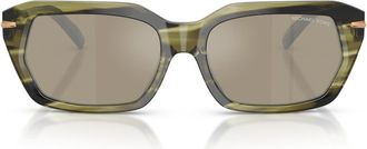 Michael Kors Lake Tahoe 54mm Mirrored Rectangular Sunglasses in Olive Horn /Brown Silver at Nordstrom