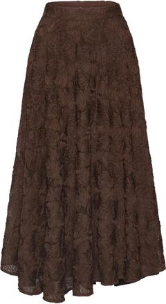 Rotate Rok met bloemenapplicaties van mesh - Dames - Midirokken - Bruin - 2XS - Polyester - Rokken