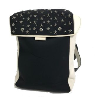 Jimmy Choo London Black White Leather Jersey Backpack (Pre-Owned)