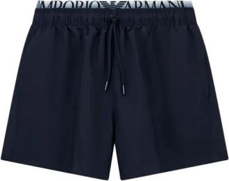 Emporio Armani Badmode, Heren, Blauw, XL, Polyester, Logo-Waistband Zwemshort