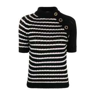 Balmain Round-neck Knitwear, female, Black, S, Striped Cashmere Jumper