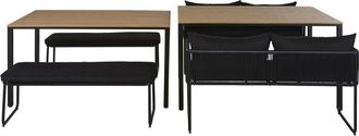 Maisons du monde Mesas para 4 personas (x2) en compuesto efecto teca y bancos (x4) de resina negra