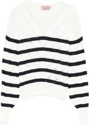 Twinset Twin-set Truien - Dames - Ronde hals truien - Wit - L - Tweed - Truien & Vesten
