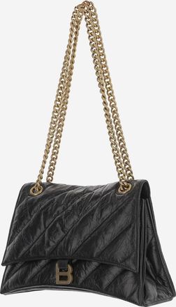 Balenciaga Womens Crush Medium Quilted Leather Bag Black Calfskin Handbags Hand