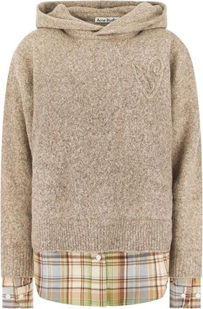 Acne Studios Layered Knit Hoodie - Dames - Sweatshirts & Hoodies - Beige - Maat: S Katoen