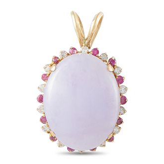 Luxury Bazaar 14K Yellow Gold 0.14ct Diamond, Lavender Jade, and Ruby Pendant MF07-091426
