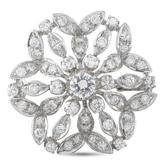 Luxury Bazaar 18K White Gold 1.5ct Diamond Cluster Brooch MF15-080426
