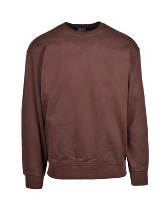 Diesel Relaxed Fit Brown Crewneck Sweatshirt with Ribbed Details