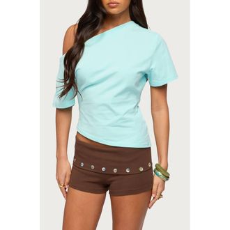 Edikted Mariee One-Shoulder Asymmetric Hem Top in Aqua at Nordstrom, Size X-Small