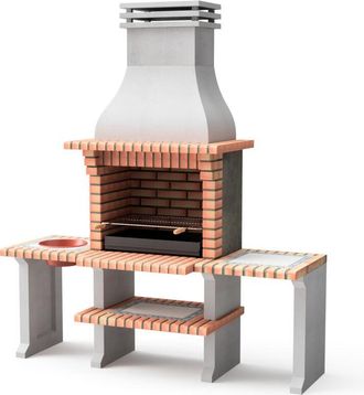 Movelar Barbacoa De Obra Prefabricada De Le&ntilde;a Y Carb&oacute;n Modelo New Azores Plus Xl (gris, Naranja - 210 X 81 X 250 Cm) Ref: 3509/5 - Cocina De Exterior Con Parr