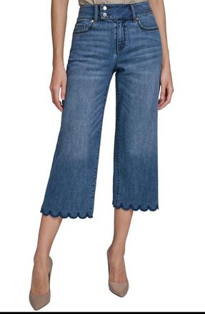 Karl Lagerfeld Scalloped Hem Crop Jeans in Coastal Blue at Nordstrom, Size 14