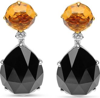 House of Brilliance 18K Gold 1/5 Ct Diamond with Citrine & Pear Cut Black Onyx Gemstone Dangle Earring in Yellow at Nordstrom