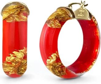 Gold & Honey Womens Mini Leaf Lucite Hoop Earrings In Carnelian Gold Leaf