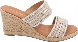 Andr&eacute; Assous Womens Nolita Metallic Raffia Wedges In Natural/silver
