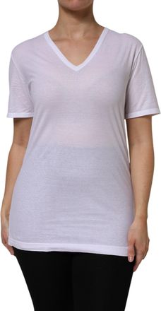 Dolce & Gabbana Womens White Cotton Short Sleeves V-Neck Top T-Shirt