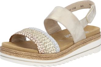 Remonte Keilsandalette REMONTE ELLE-Collection, Damen, Gr. 38, beige (goldfarben, beige), Leder, Lederimitat, Flechtoptik, Schuhe Keilsandalette, Sommerschuh,