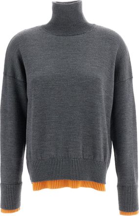 Plan C Grey Orange Merino Wool Double-Layer Turtleneck Sweater