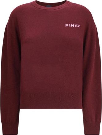 Pinko Pinko, Truien & Vesten, Dames, Bruin, L, Wol, Jacquard Logo Sweater Casual Stuk