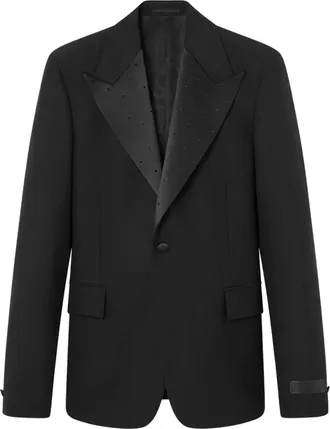 Versace satin-trim single-breasted blazer - men - Wool/Mohair/Polyester/Cupro - 44 - Black