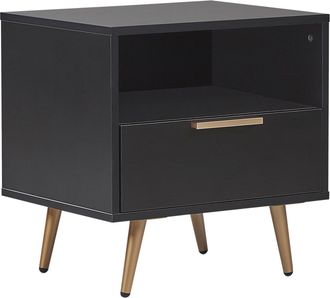 Beliani Beliani - Mesita De Noche Negra Patas De Metal Dorado Con Caj&oacute;n De Almacenamiento Indio
