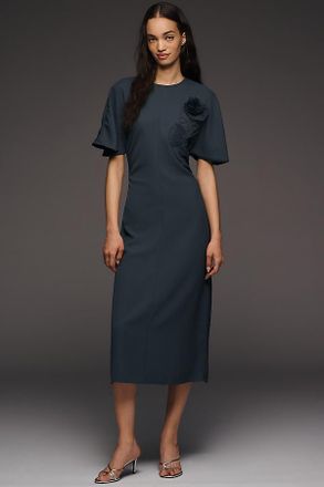 Maeve Ruched Short-Sleeve Midi Dress