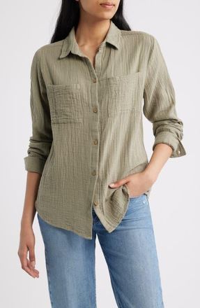 Beach Lunch Lounge Micaela Cotton Button-Up Shirt in New Laurel at Nordstrom, Size Large