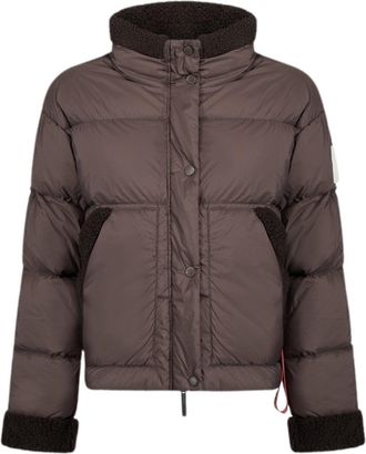 Afterlabel Ande Cropped Brown Shearling Glossy Nylon Down Jacket