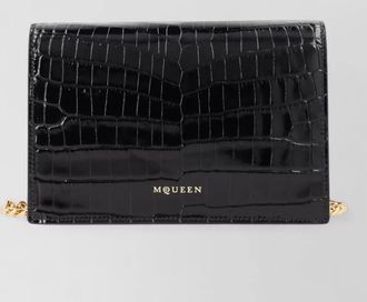 Alexander McQueen skull clutch bag crocodile effect chain strap