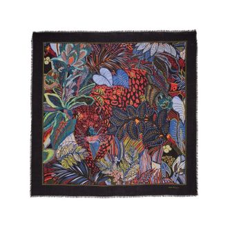 Ferragamo Batik-Print Wool-Cashmere Shawl - Navy