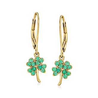 Ross-Simons Emerald 4-Leaf Clover Drop Earrings in 18kt Gold Over Sterling
