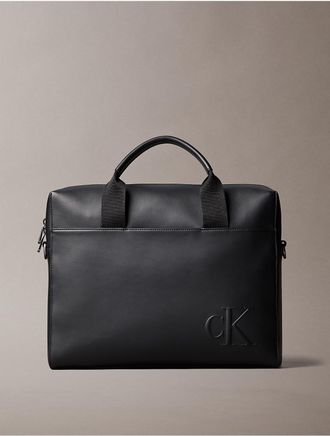 Calvin Klein Mens Embossed Monogram Commuter Bag - Black