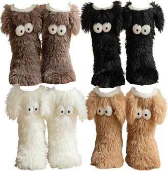 Generic Cozy Socks with Eyes,Cute Eye Winter Fuzzy Non-slip Slipper Socks,Fuzzy Soft Cozy Comfortable Socks for Women,Home Floor Shoes (4 PCS)