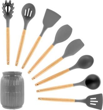 MegaChef Silicone and Wood Cooking Utensils, Set of 9 in Gray at Nordstrom