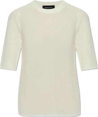 Fabiana Filippi Trui met afwerking - Dames - Ronde hals truien - Beige - M - Wol - Truien & Vesten