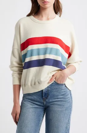 The Great. The Teammate Stripe Sweatshirt in Washed White at Nordstrom, Size 1