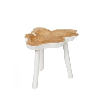 Bazar Bizar Mesa auxiliar de madera de teca marr&oacute;n y blanco 45x45x40cm