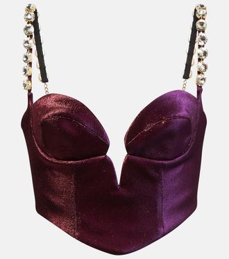 Area Embellished cotton-blend cropped top