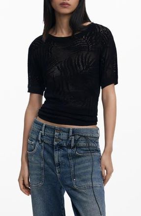Desigual Lace Mesh Top in Black at Nordstrom Rack, Size X-Large