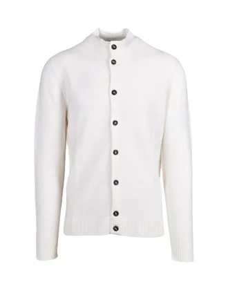 KANGRA White Merino Wool Mock Neck Cardigan