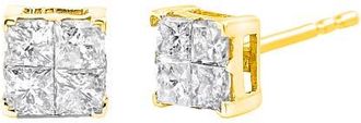 House of Brilliance 10K Yellow Gold Plated Silver 1.0 Ct Princess Composite Multi Stone Stud Earrings at Nordstrom