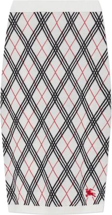 Burberry Geruite patroon rok - Dames - Midirokken - Wit - M - Katoen - Rokken