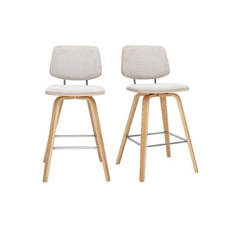 Miliboo Taburetes De Bar En Tela Efecto Terciopelo Texturizado Beige Y Madera Clara H66 Cm (lote De 2) Segur