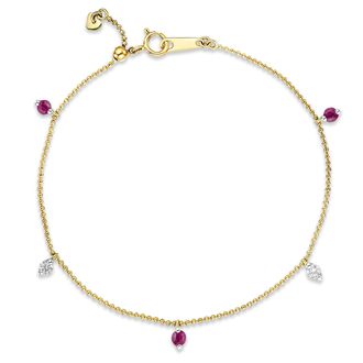 The Diamond Store Vivara Lab Ruby and Lab Diamond Bracelet Set in 9K Yellow Gold