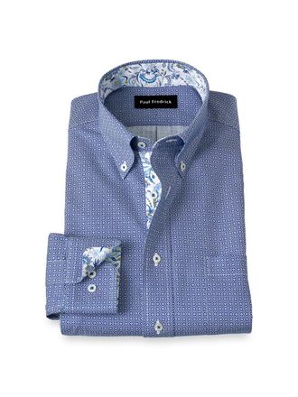 Paul Fredrick Non-iron Cotton Geometric Dress Shirt With Contrast Trim